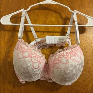 Elegant Pink and White Lace Bra